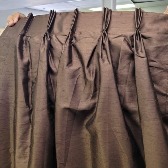 2 Brand New PERI Brown 24W x 84L Pinch Pleat Silk-like Feel Curtains - Picture 1 of 4